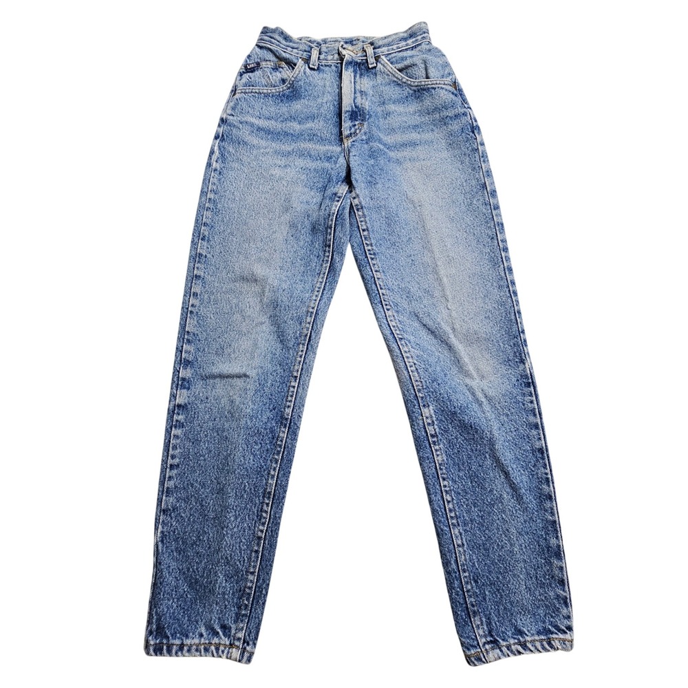 Lee Jeans Women 5 Petite Blue High Waisted Tapered Acid Wash Vintage Made USA